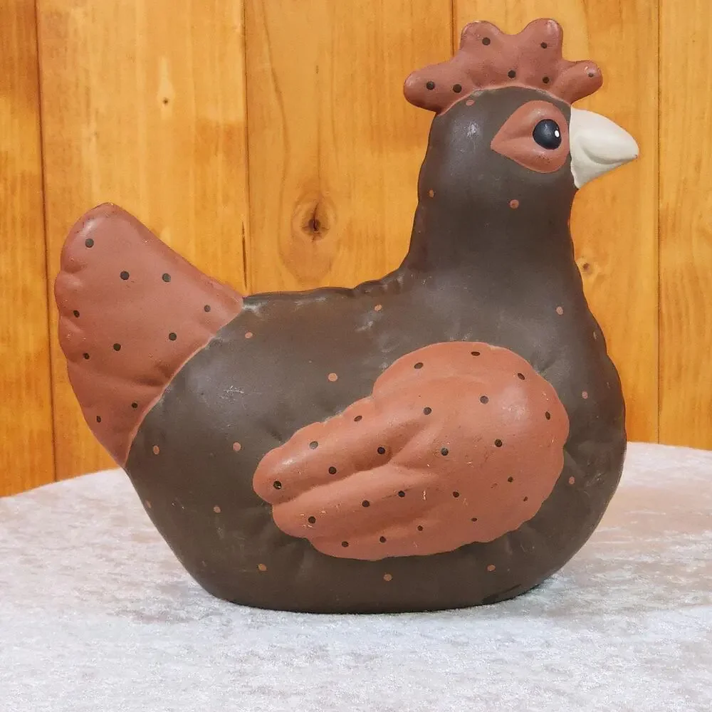 Vintage Kimple Hen Figurine Rustic Farmhouse Chicken Folk Art Decor 1980s